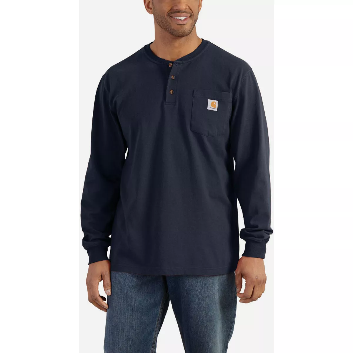 Carhartt Men's 2XL Regular Navy Heavy Weight Long Sleeve Pocket Henley T-Shirt, Loose Fit - photo 2