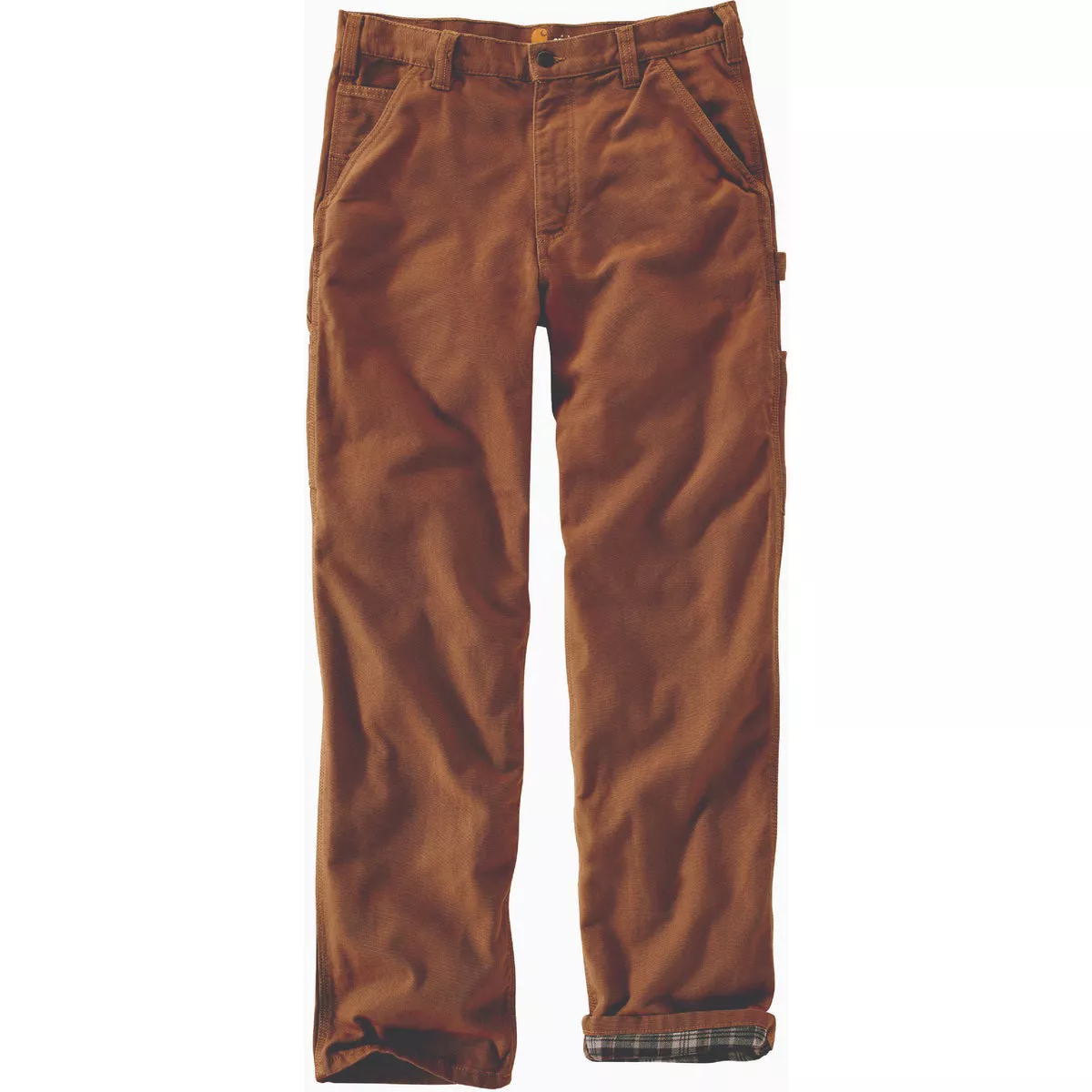 Carhartt Men's 33x36 Brown Washed Duck Flannel-Lined Utility Work Pants, Loose Fit