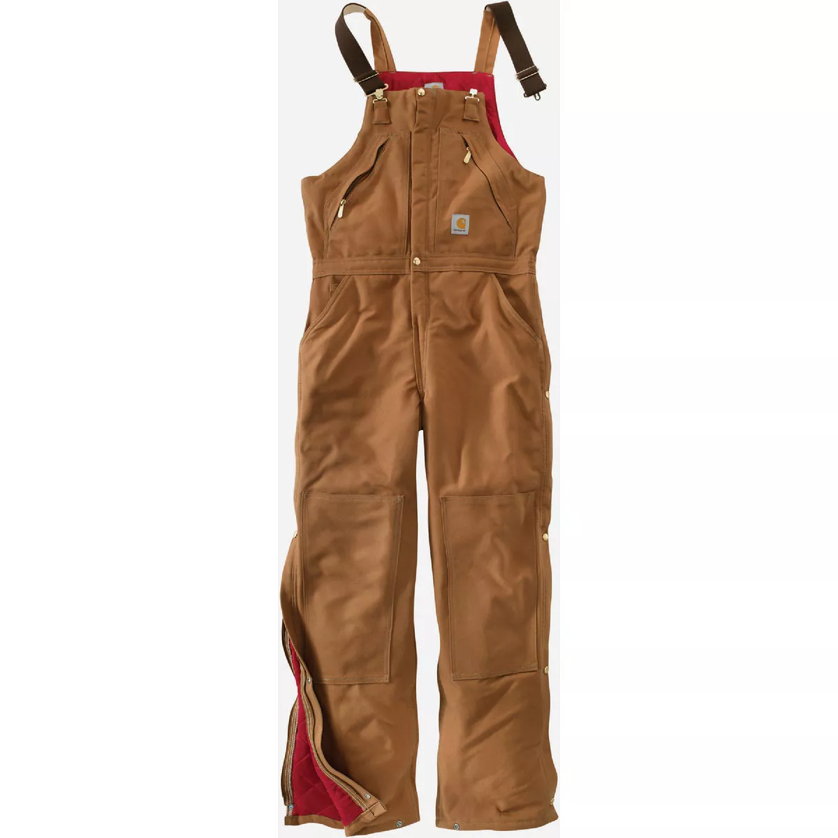 Carhartt Men's 40x30 Brown Duck Quilt Lined Zip-To-Waist Biberall