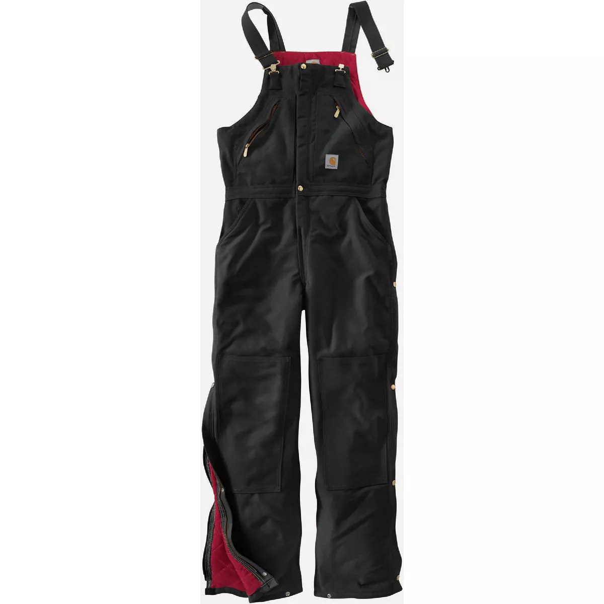 Carhartt Men's 44x32 Black Duck Quilt Lined Zip-To-Waist Biberall