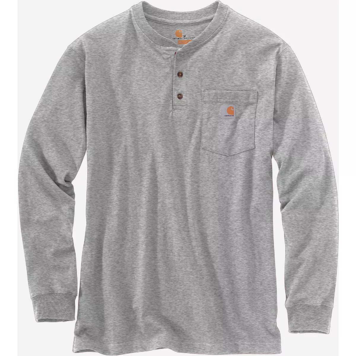 Carhartt Men's Large Tall Heather Gray Heavyweight Long Sleeve Pocket Henley T-Shirt, Loose Fit