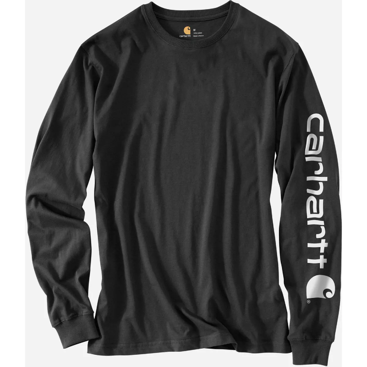 Carhartt Men's 3XL Regular Black Heavyweight Long Sleeve Logo Sleeve Graphic T-Shirt, Loose Fit
