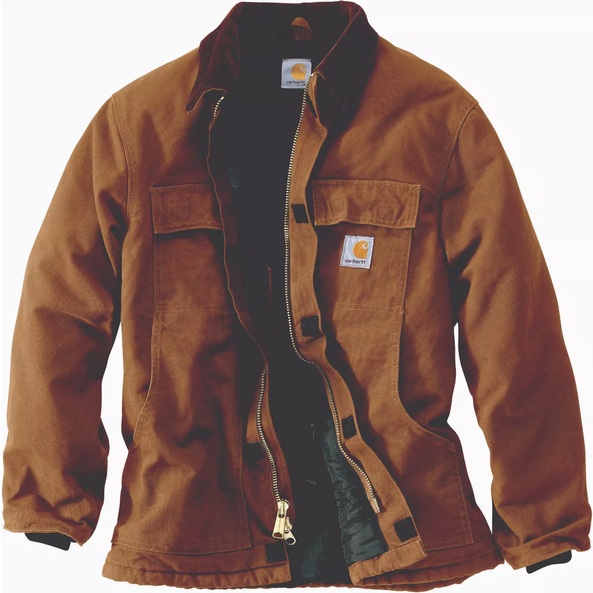 Carhartt Men's Small Regular Brown Firm Duck Insulated Traditional Coat, Loose Fit