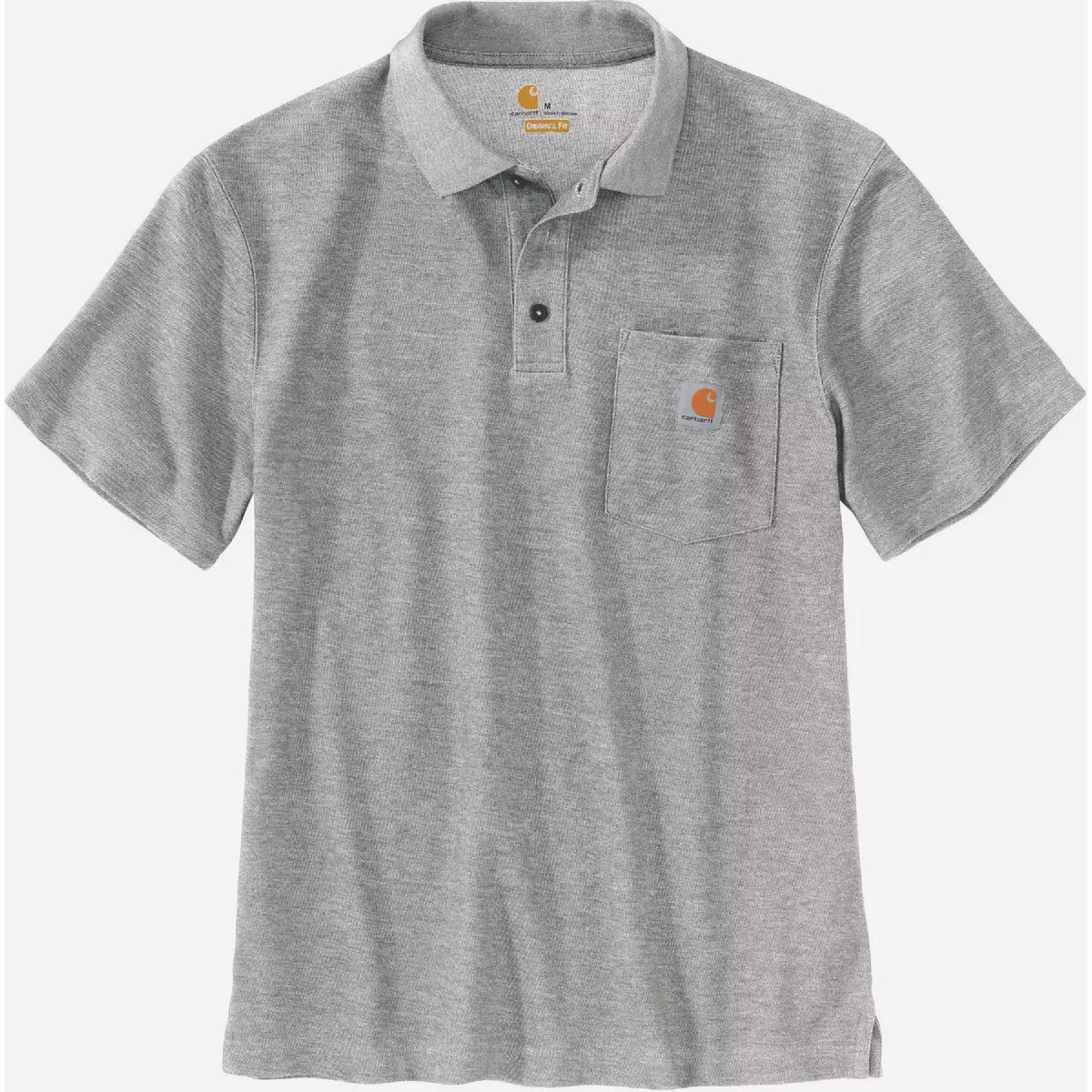 Carhartt Men's Small Regular Heather Gray Short Sleeve Midweight Pocket Polo, Loose Fit