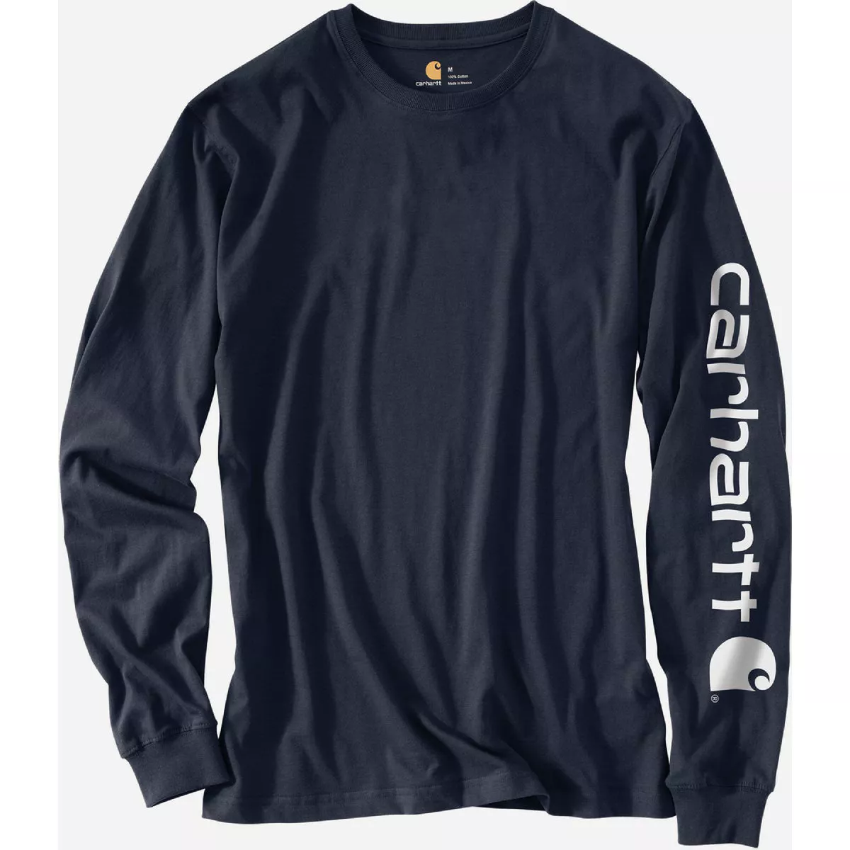 Carhartt Men's 4XL Regular Navy Heavyweight Long Sleeve Logo Sleeve Graphic T-Shirt, Loose Fit
