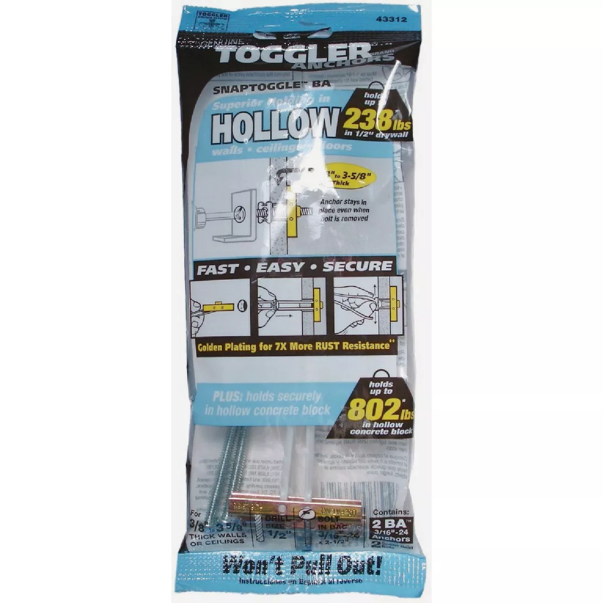 Midwest Fastener Toggler 3/16"-24 x 2-1/2" Snaptoggle Bolt Wall Anchors