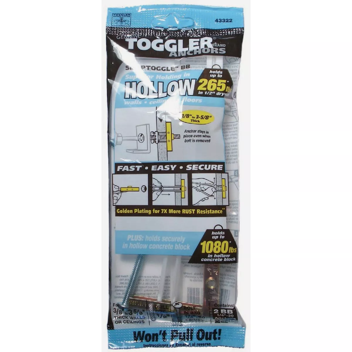 Toggler 1/4"-20 x 2-1/2" Snaptoggle Bolt Wall Anchors