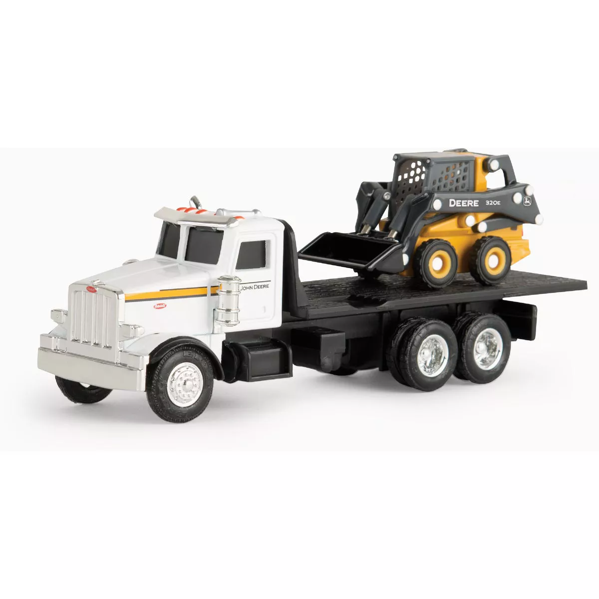JOHN DEERE 320E Die-Cast Metal 1:64 Skid Steer with Peterbilt Truck-