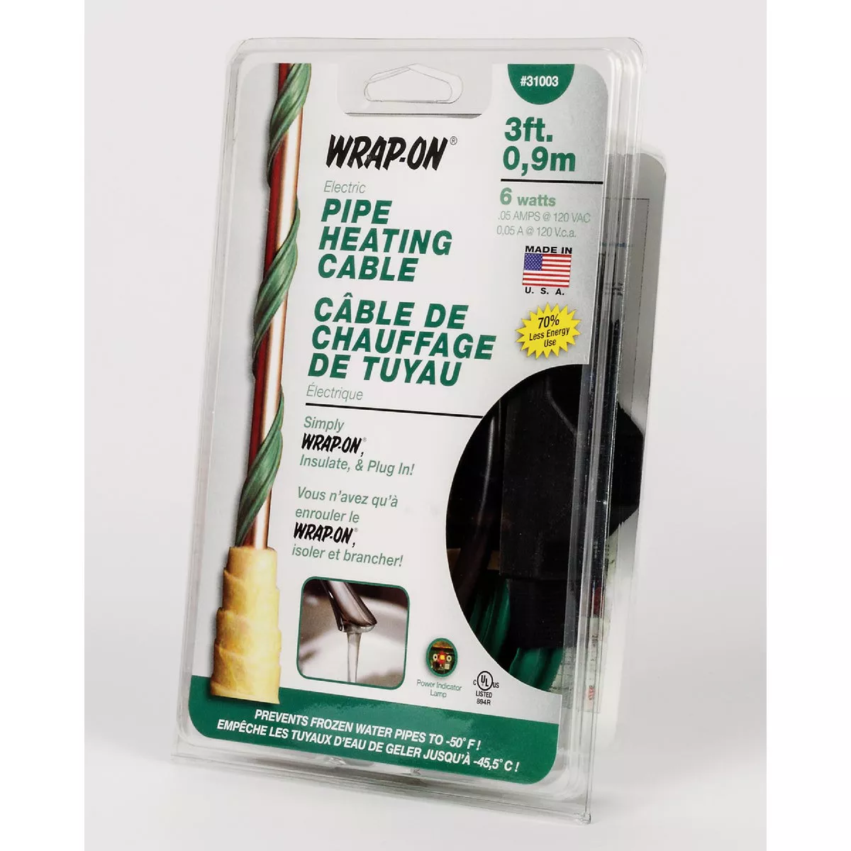 Wrap-On Pipe Heating Cable 3'