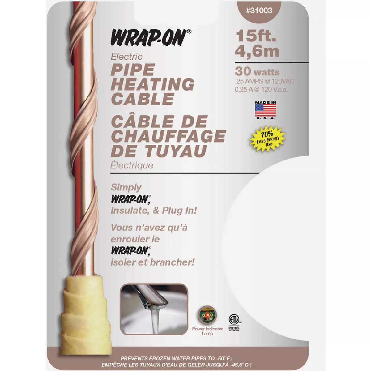 Wrap-On Pipe Heating Cable 15'