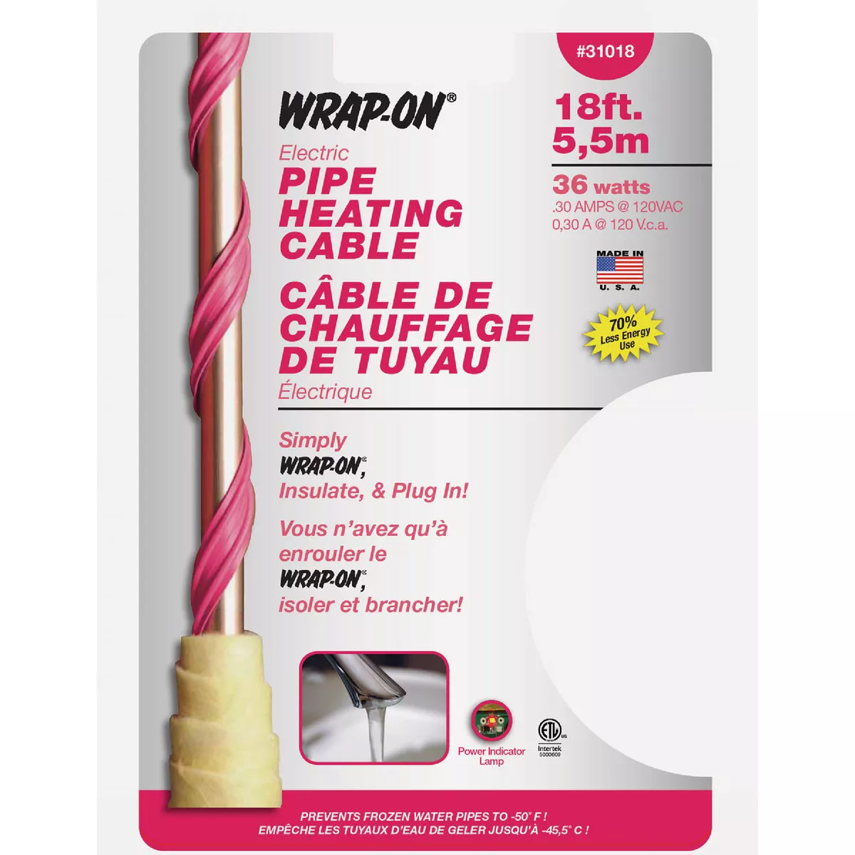 Wrap-On Pipe Heating Cable 18'