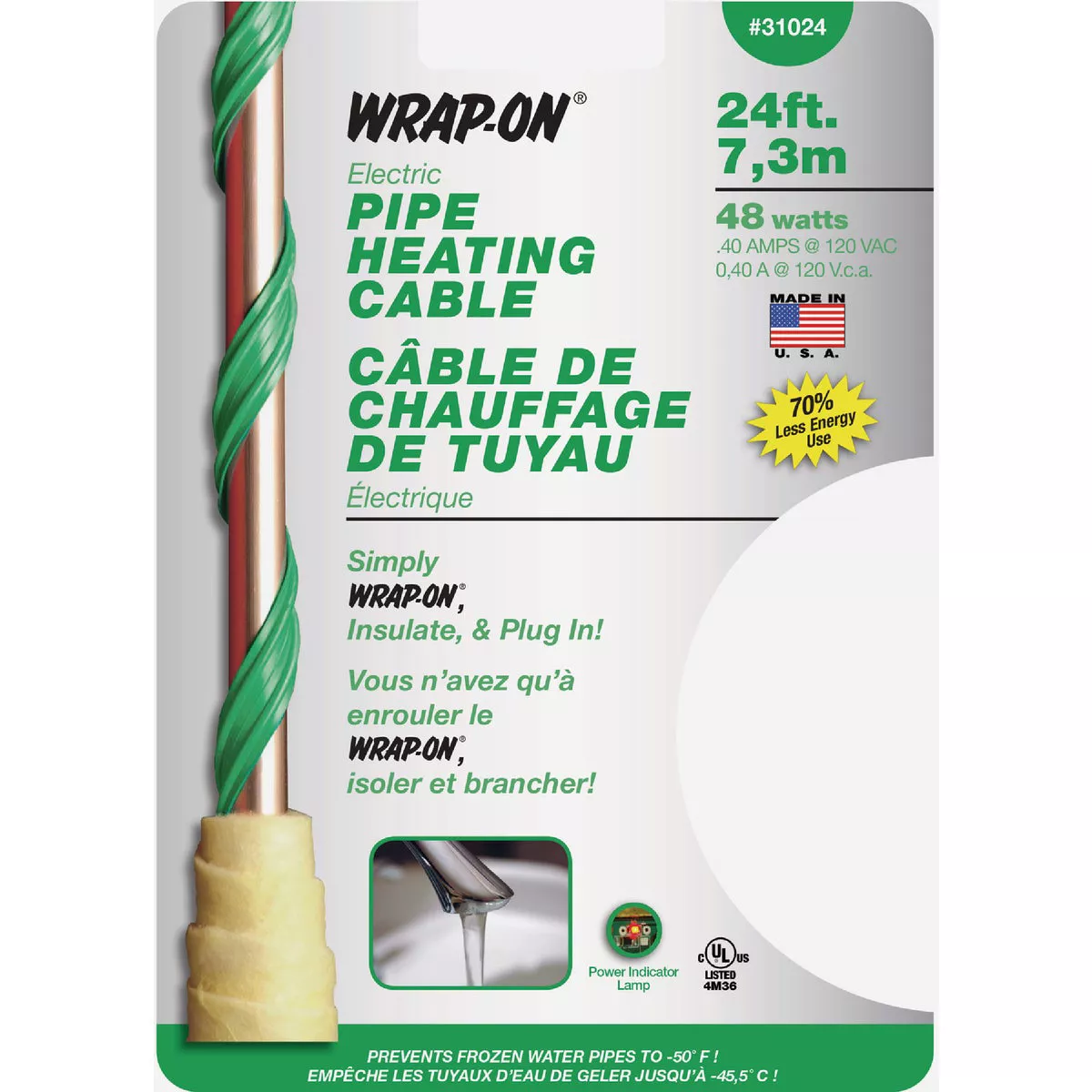 Wrap-On Pipe Heating Cable 24'