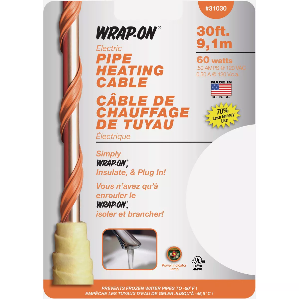 Wrap-On Pipe Heating Cable 30'