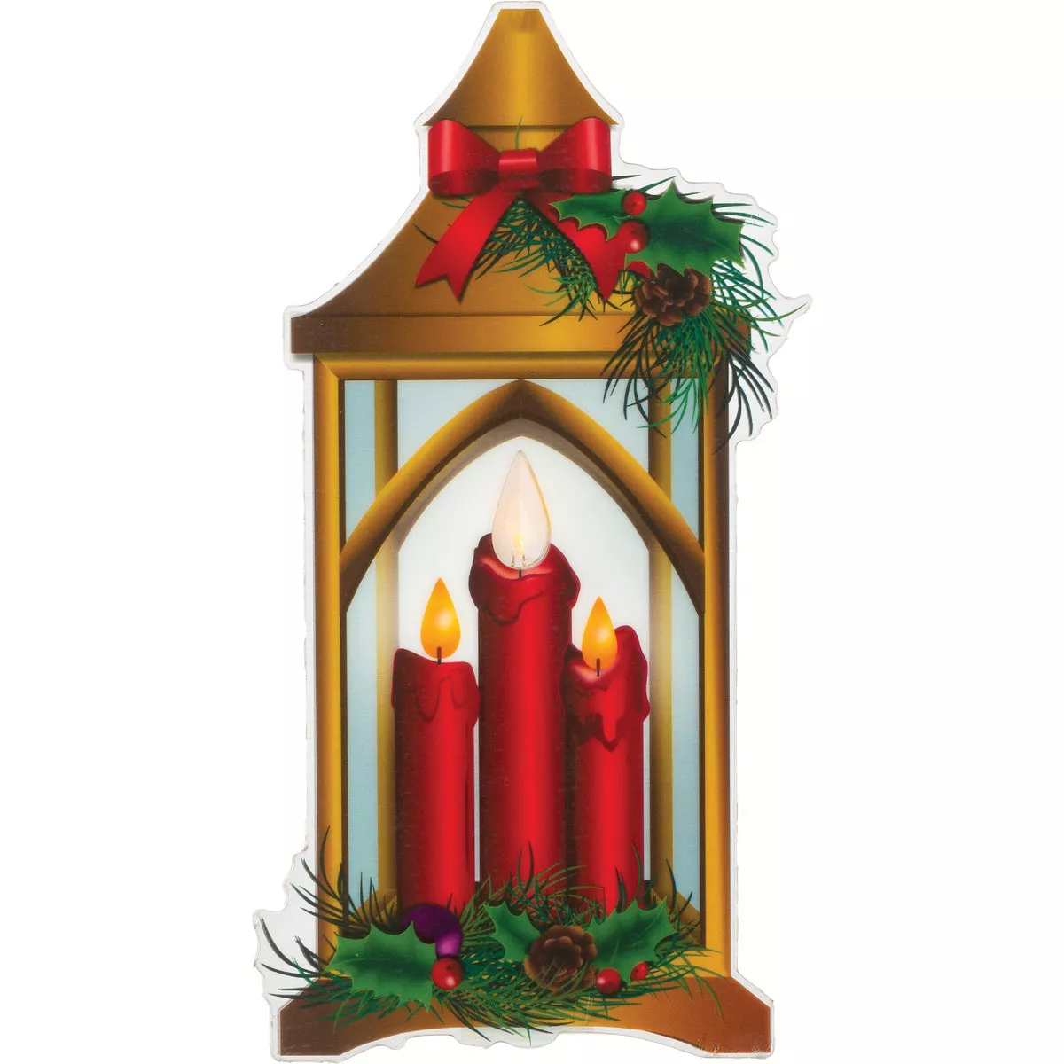 Everlasting Glow Gold Lantern Window Cling Warm White LED Candle