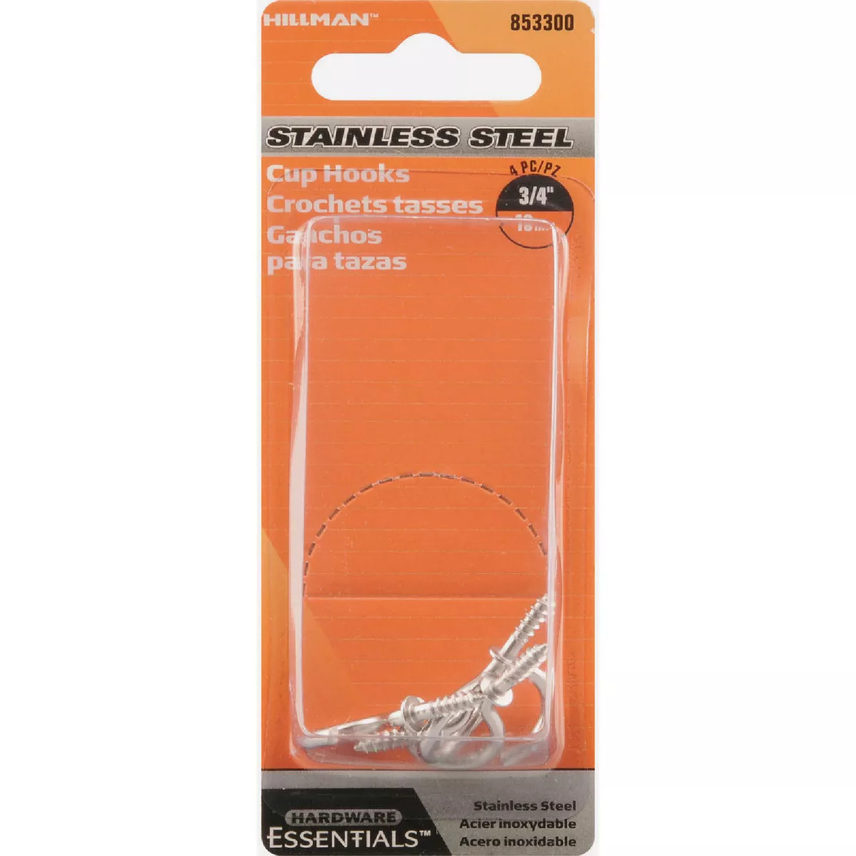 Hardware Essentials 3/4 In. Stainless Steel Cup Hook (4-Count)