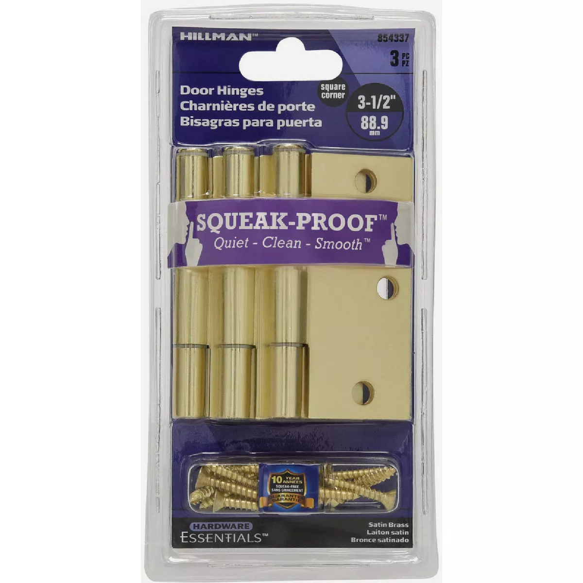 Hardware Essentials Squeak-Proof 3-1/2 In. Brass Square Radius Hinge (3 Piece) - photo 2