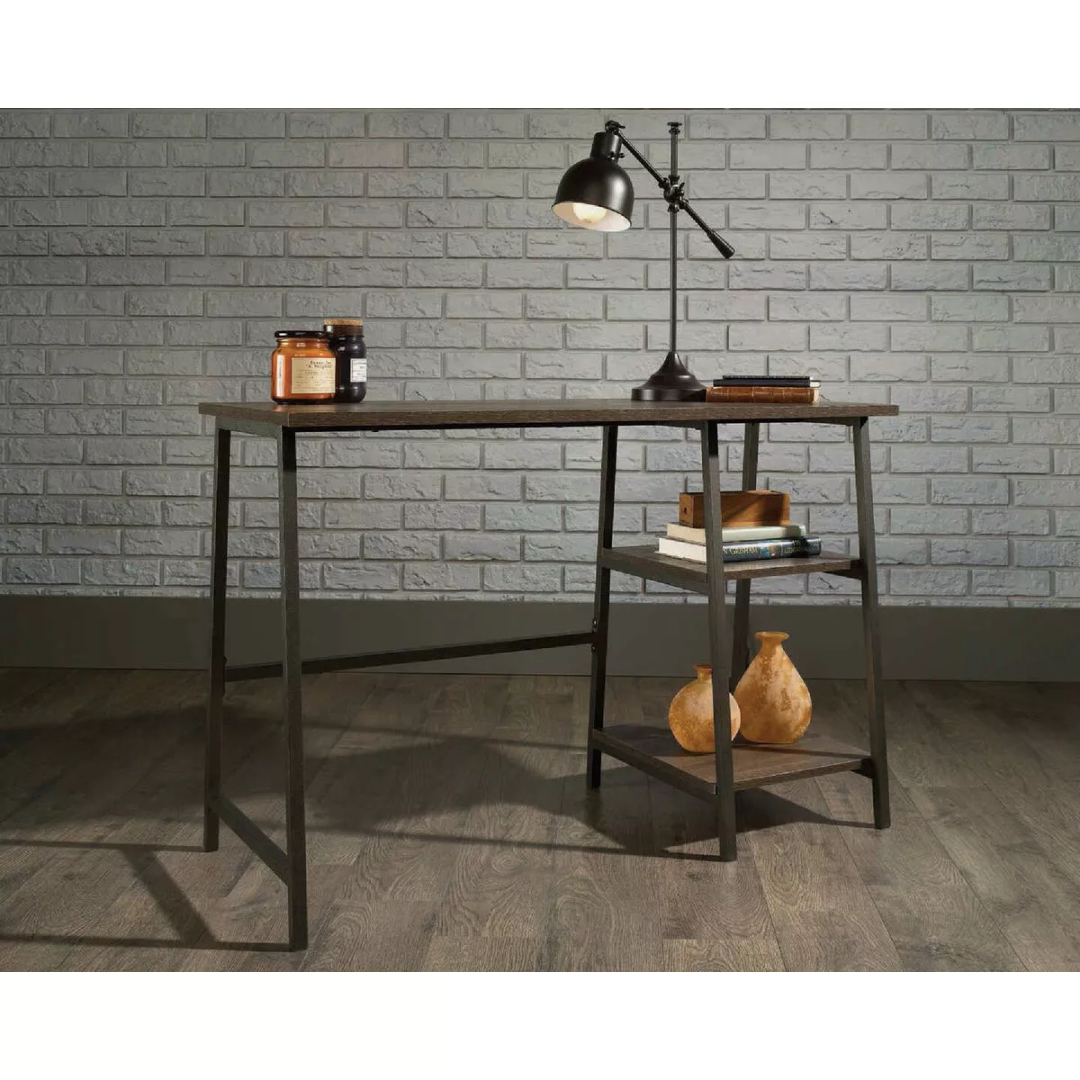 Sauder North Avenue Pedestal Desk, Smoked Oak