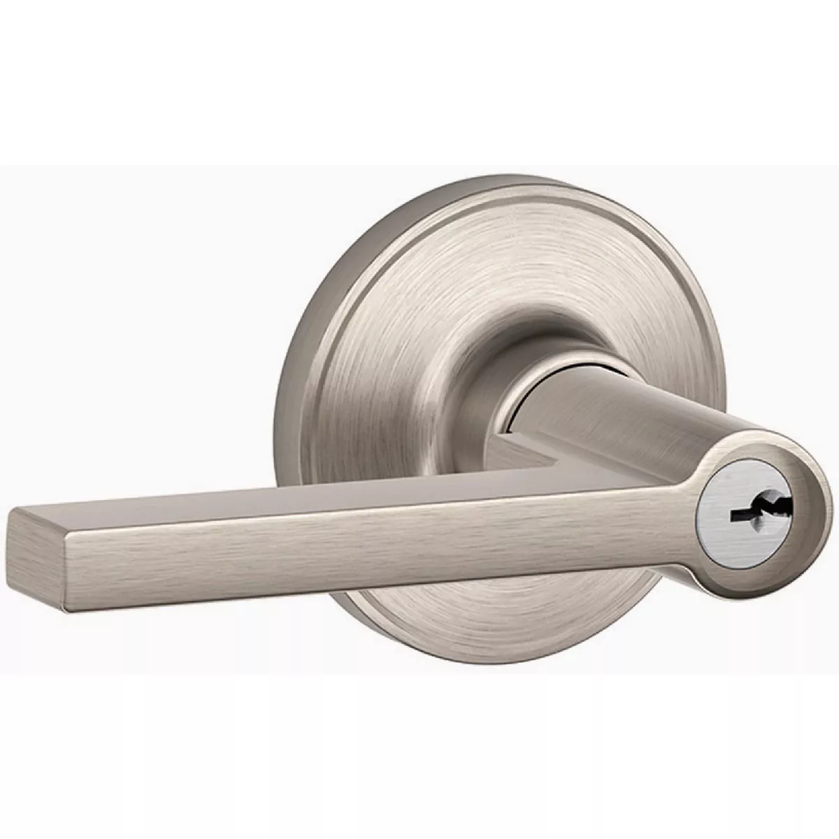 Schlage J Series Keyed Entry Function, Solstice Lever, 619 Satin Nickel Finish