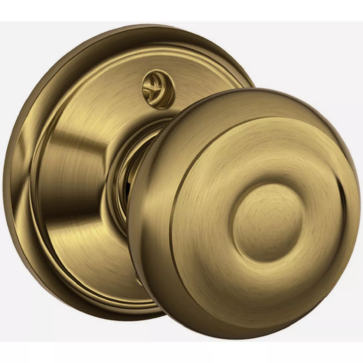 Schlage F Series Dummy Function, Georgian Knob, 609 Antique Brass Finish