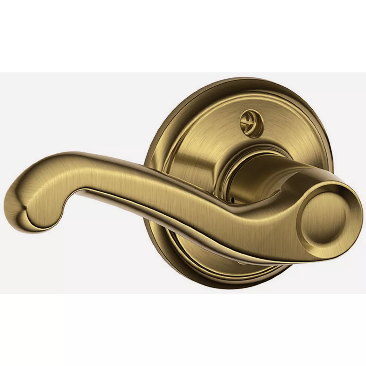 Schlage F Series Dummy Function, Flair Lever, 609 Antique Brass Finish, Left Hand Handing