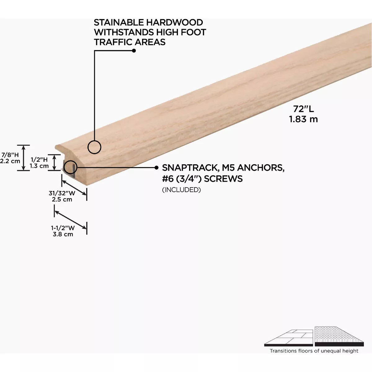 M-D 72 In. Unfinished Hardwood Tile To Laminate Transition with Anchors & Screws - photo 2