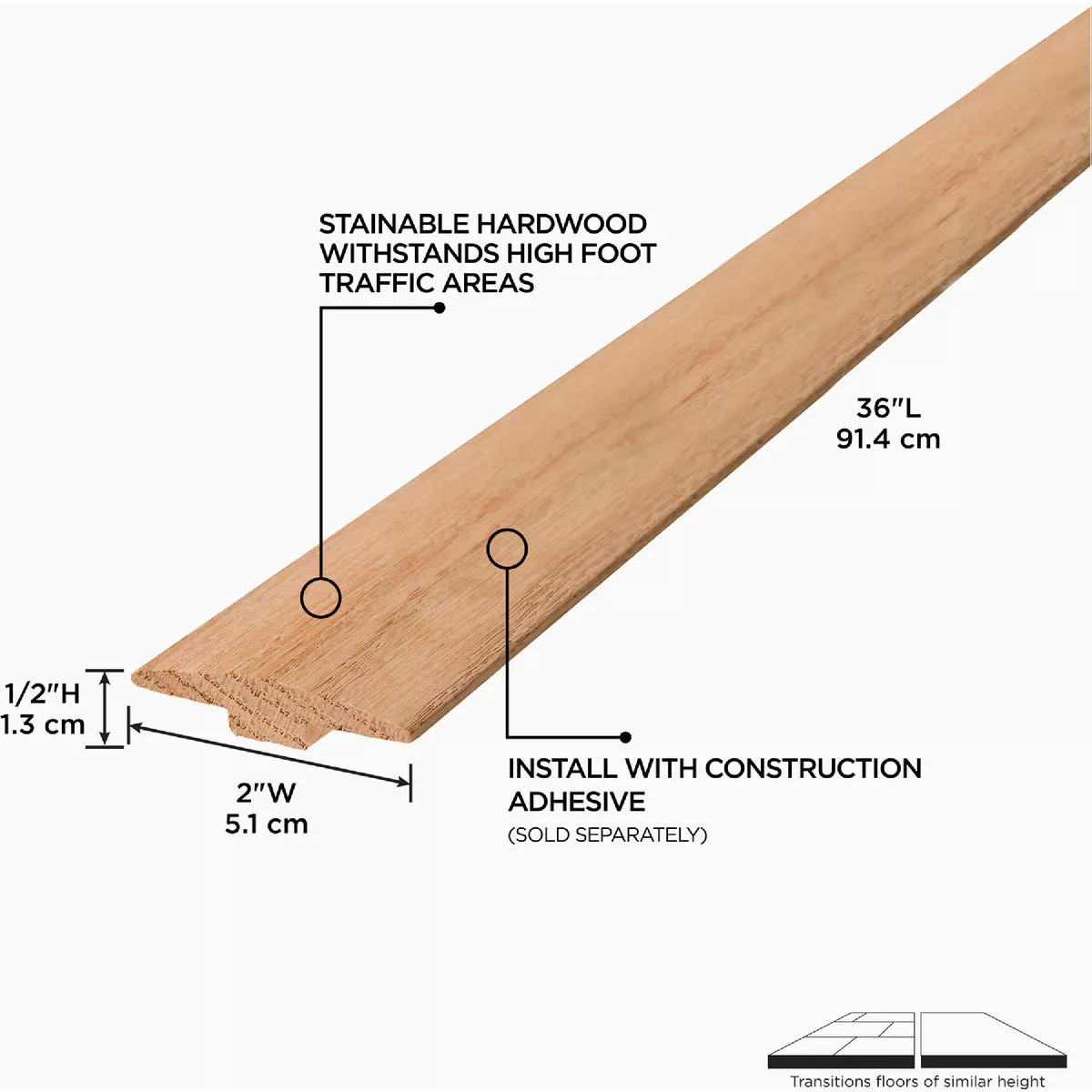 M-D 2 In. W. x 36 In. L. Unfinished Hardwood T-Molding - photo 3