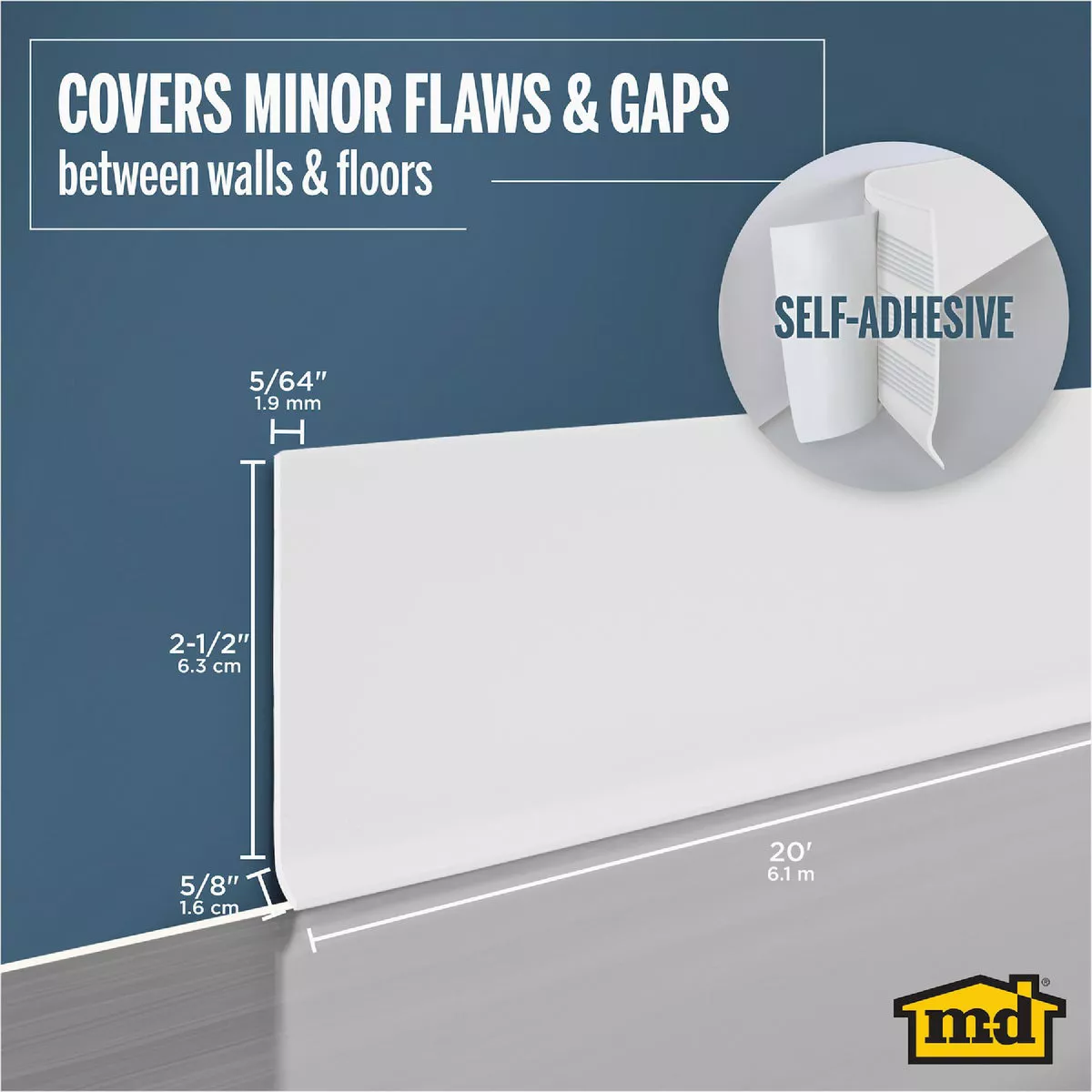 M-D 2-1/2 In. x 20 Ft. Snow White Self-Stick Vinyl Wall Base