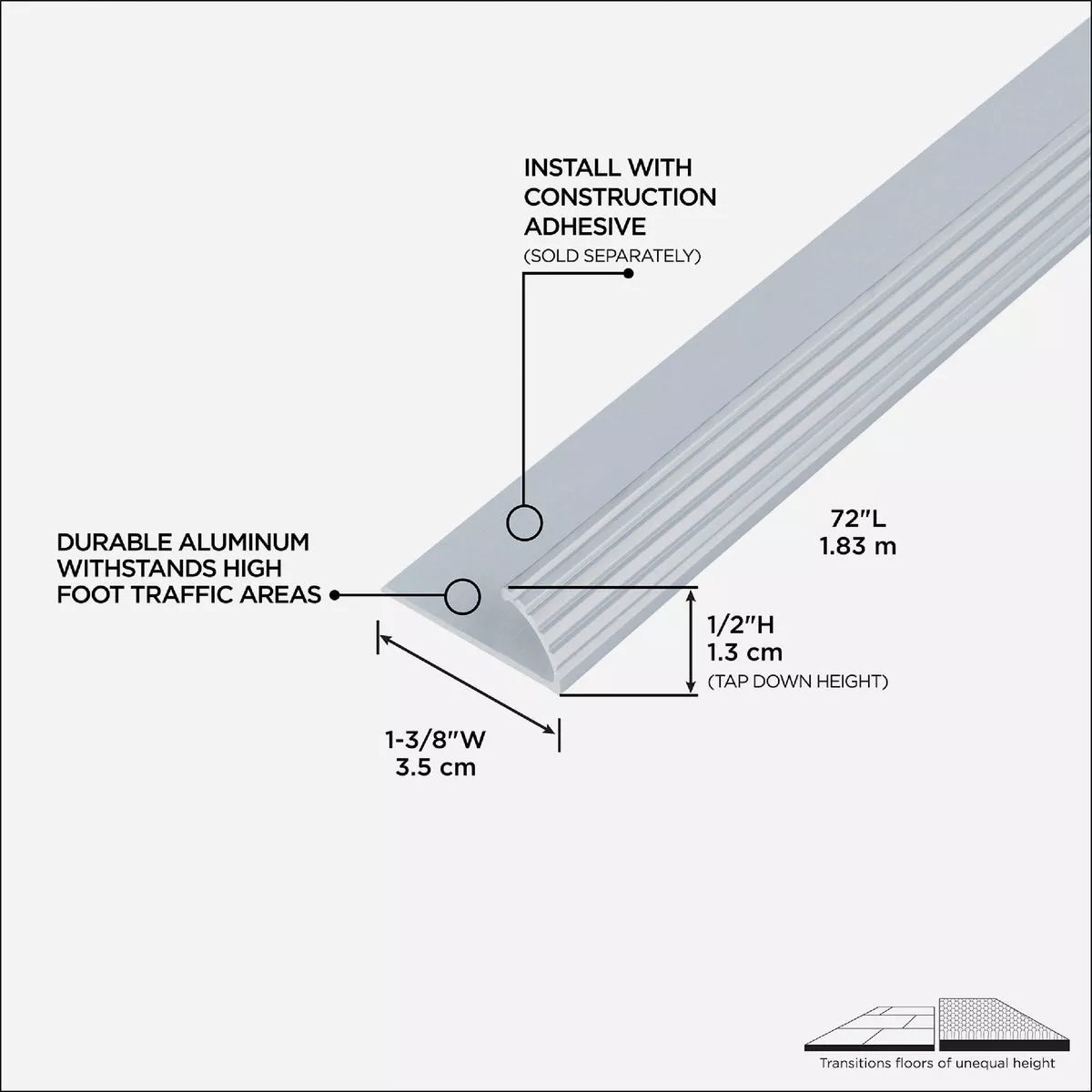 M-D 1-3/8 In. X 72 In. Silver Aluminum Carpet Gripper without Teeth- - photo 4