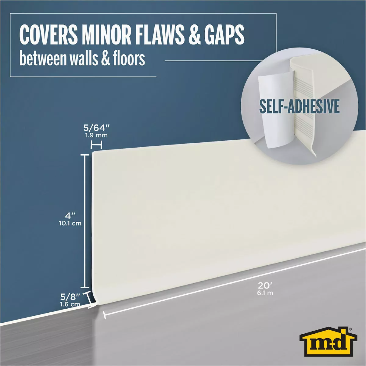 MD 4 In. x 20 Ft. Almond Adhesive Back Vinyl Wall Base - photo 7