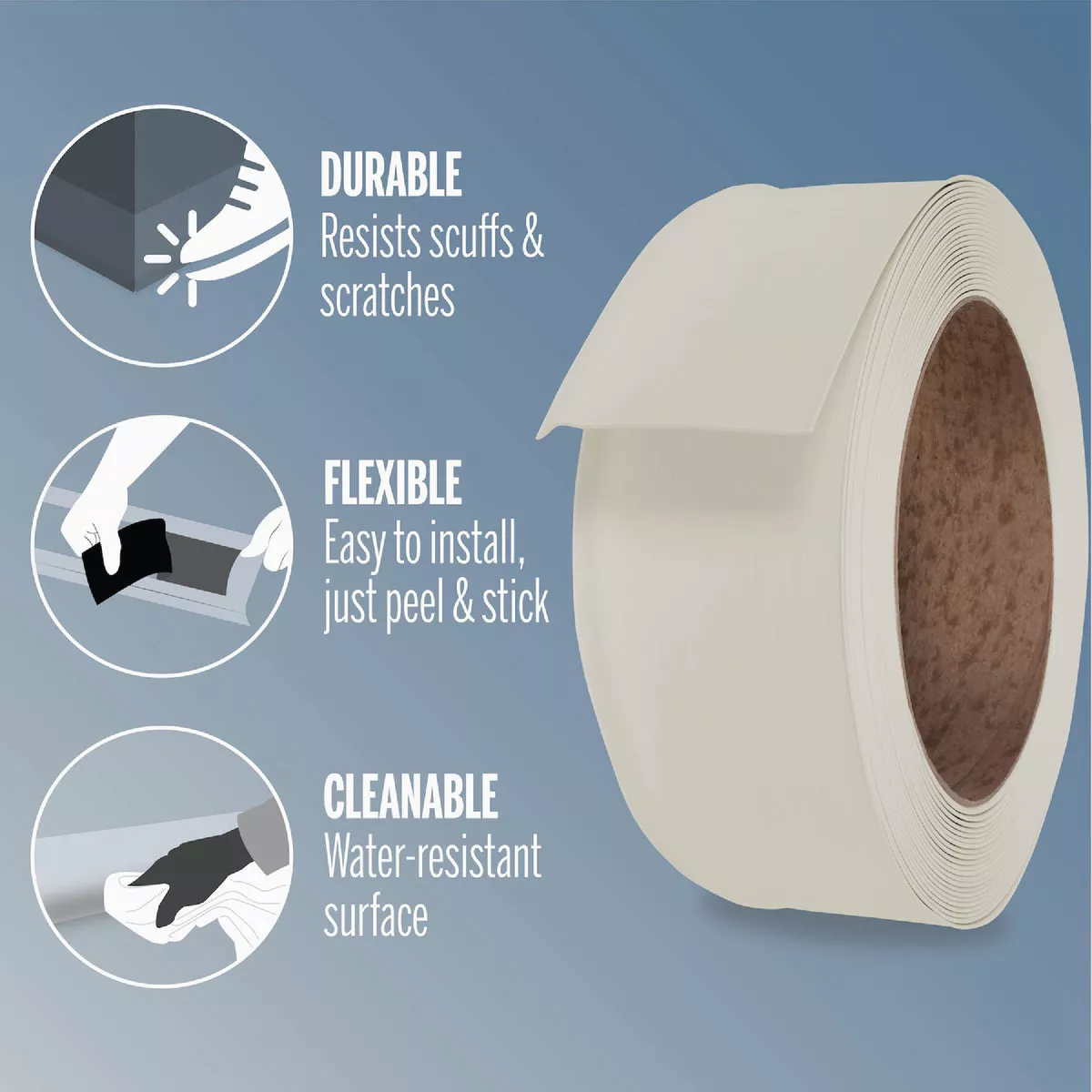 MD 4 In. x 20 Ft. Almond Adhesive Back Vinyl Wall Base - photo 3