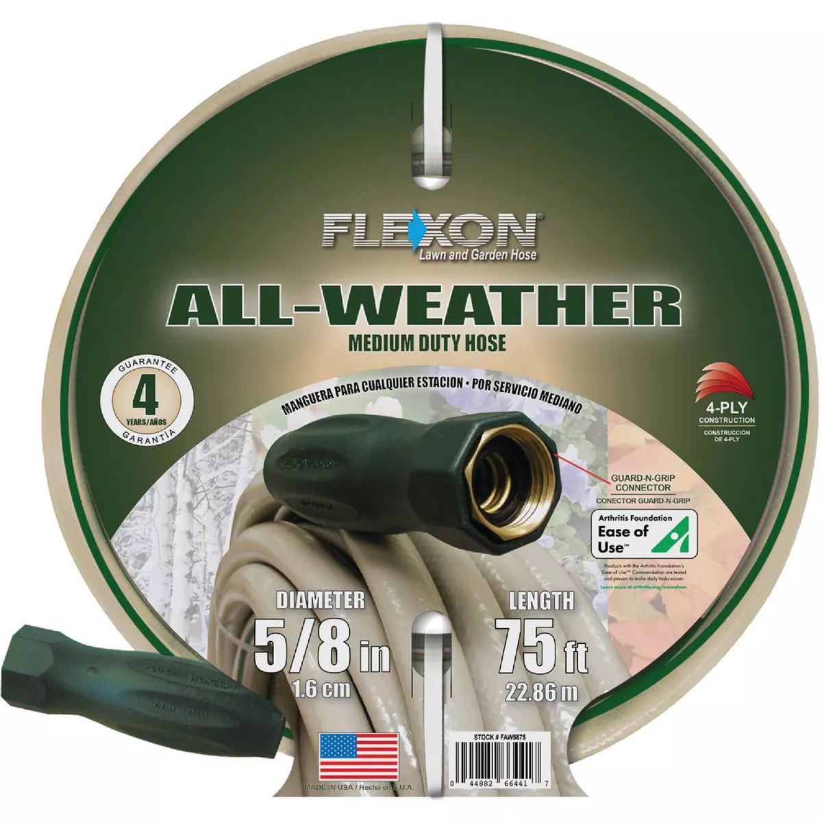 Flexon All-Weather 5/8 In. Dia. x 75 Ft. L. Medium Duty Garden Hose, Beige