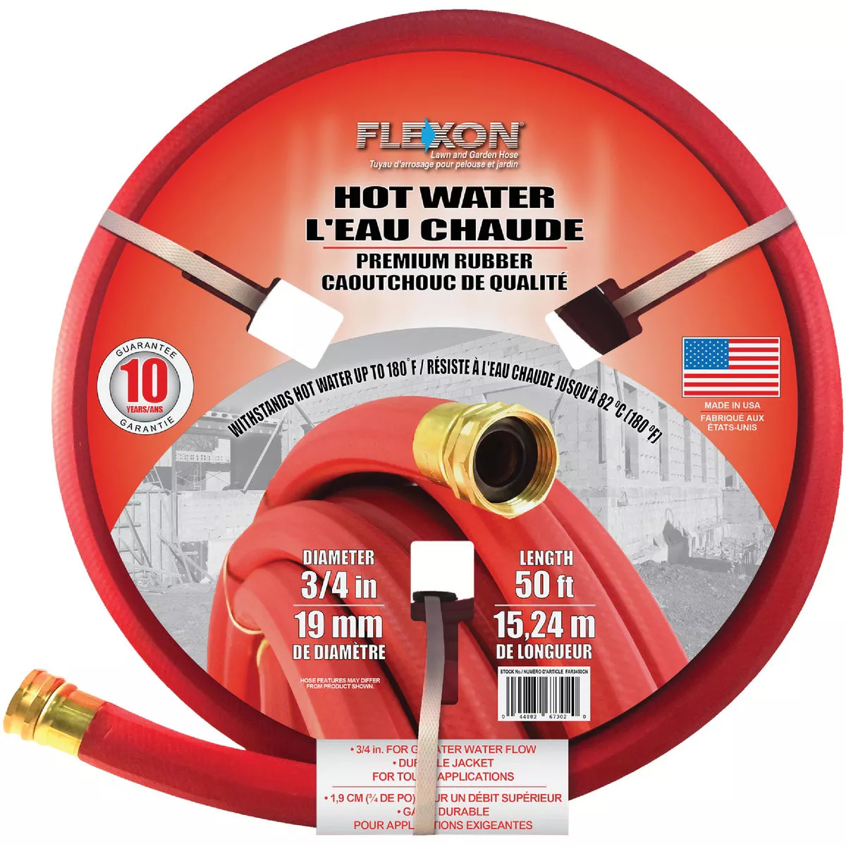 Flexon Red 3/4 In. x 50 Ft. Hot Water Hose