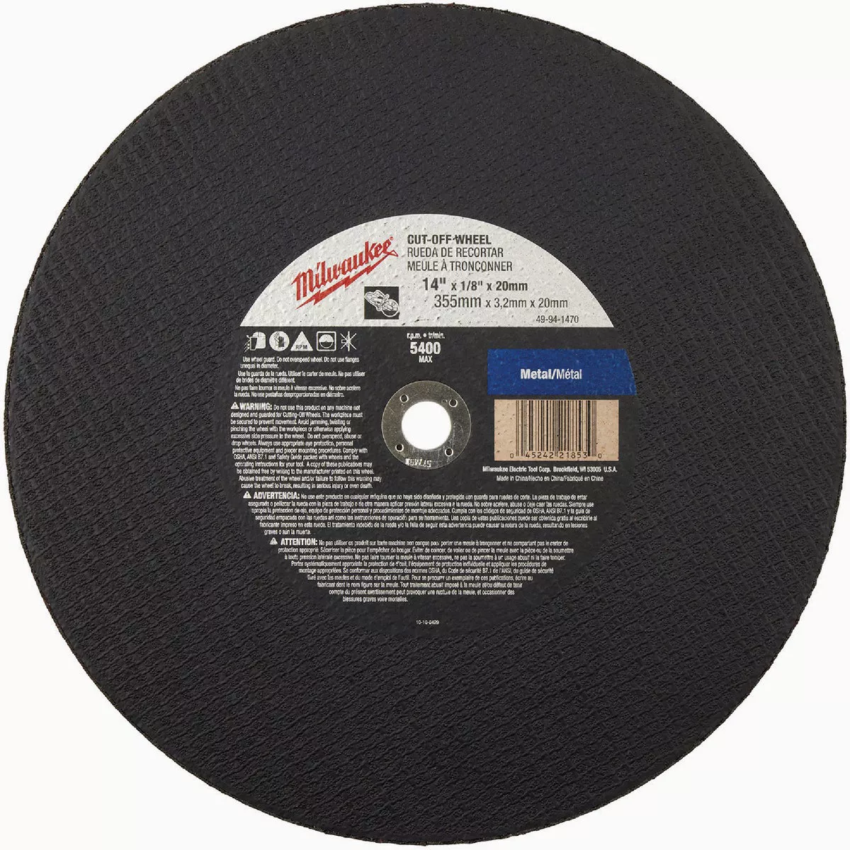 Milwaukee 14 In. x 1/8 In. x 20 mm Metal Cut-Off Wheel