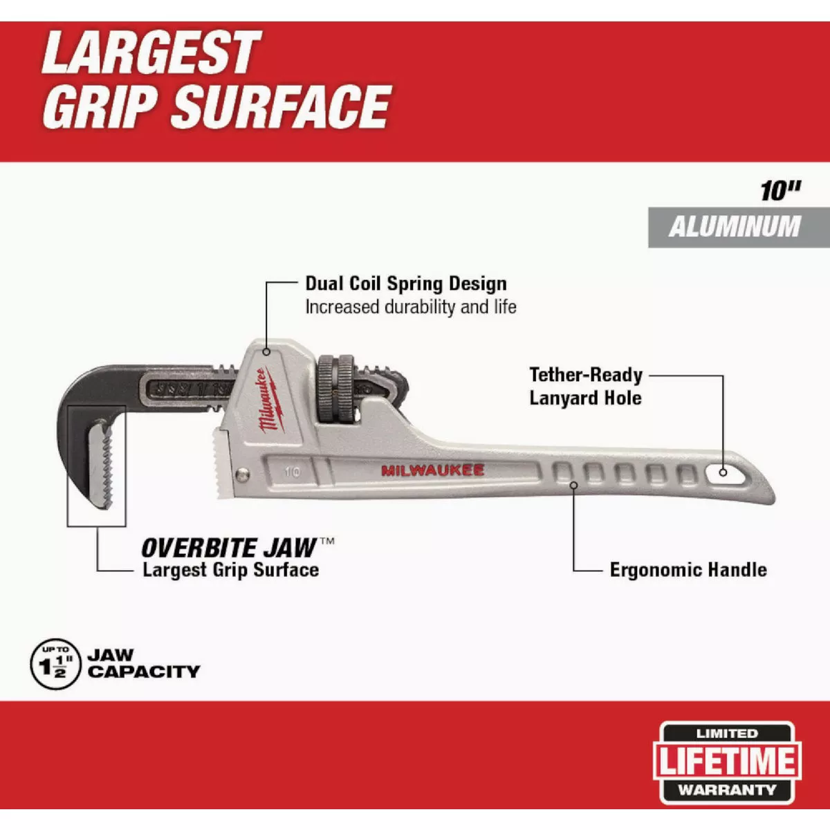 Milwaukee 10 In. Aluminum Pipe Wrench- - photo 2