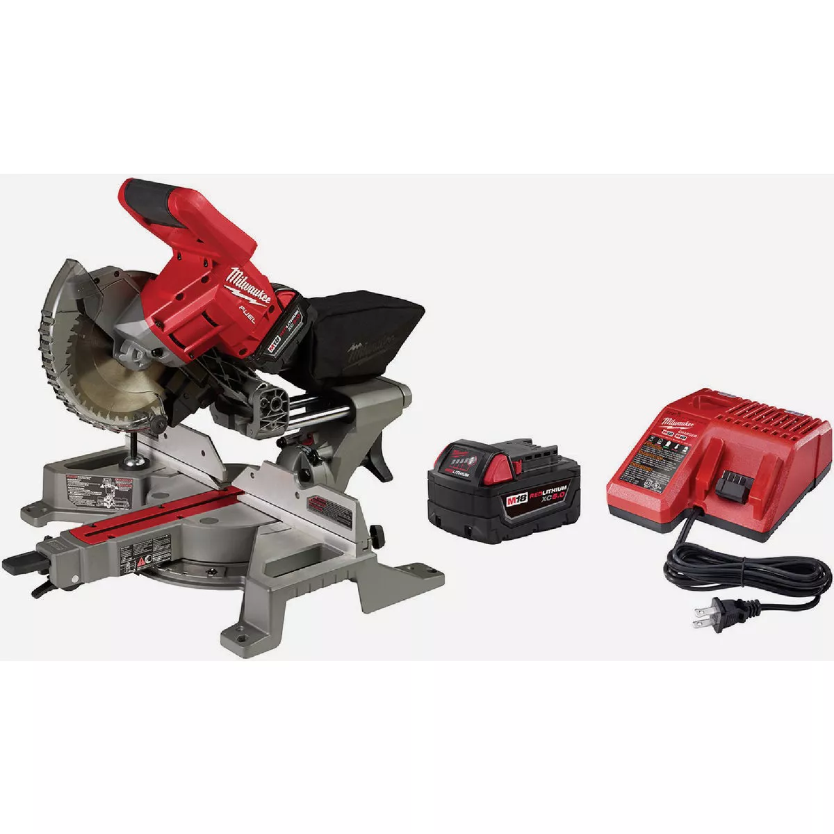 Milwaukee M18 FUEL Brushless 7-1/4 In. Dual Bevel Sliding Compound Cordless Miter Saw Kit with 5.0 Ah Battery & Charger