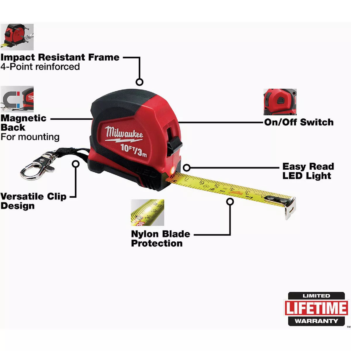 Milwaukee 10 Ft. Keychain Tape Measure with LED Light - photo 2