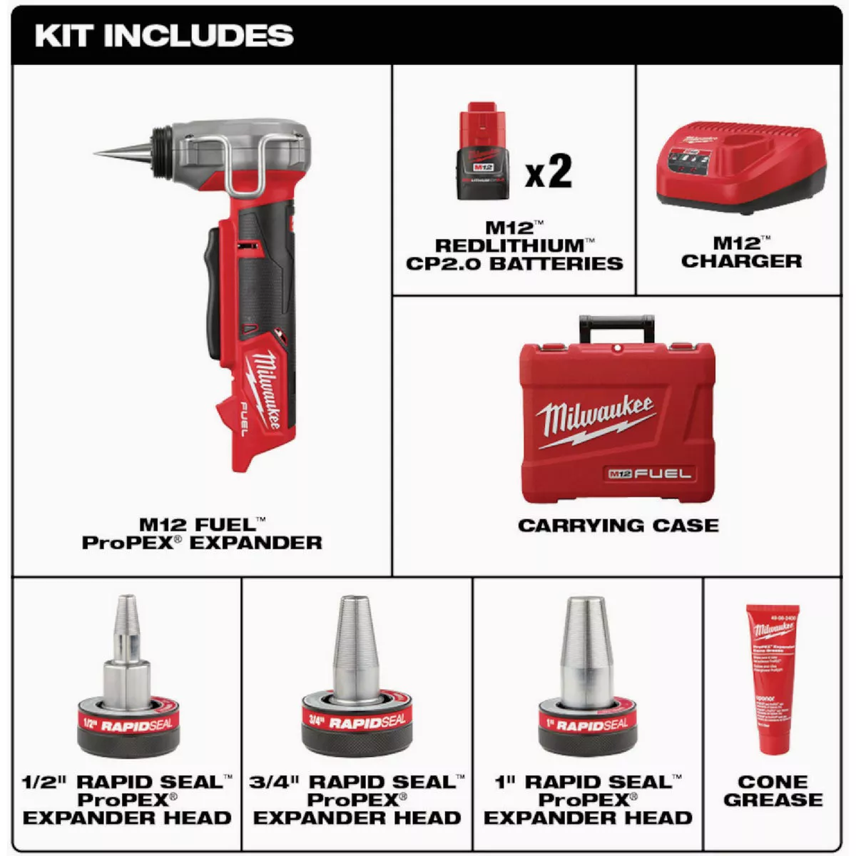 Milwaukee M12 FUEL ProPEX Expander Kit with 1/2 In. to 1 In. RAPID SEAL ...