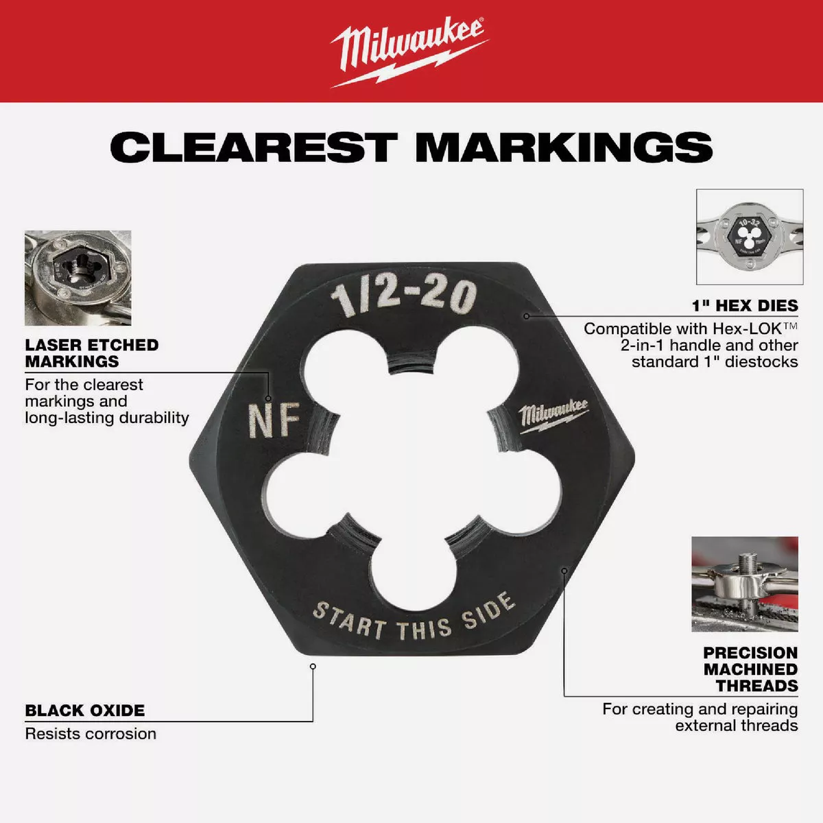 Milwaukee 5/8 In.-18 NF 1-7/16 In. Hex Threading Die - photo 4