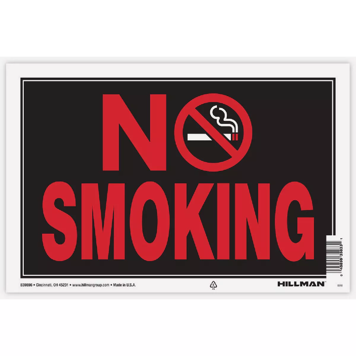 Hillman No Smoking Sign with Symbol (8" x 12")