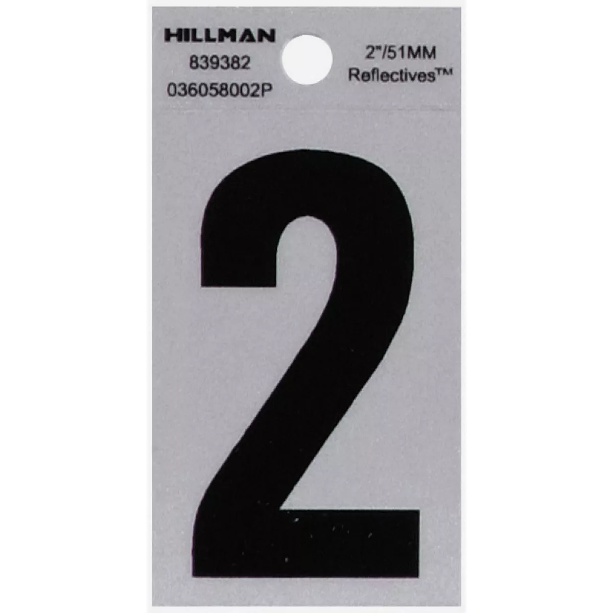 Hillman Adhesive House Number 2 Black and Silver Reflective (2")