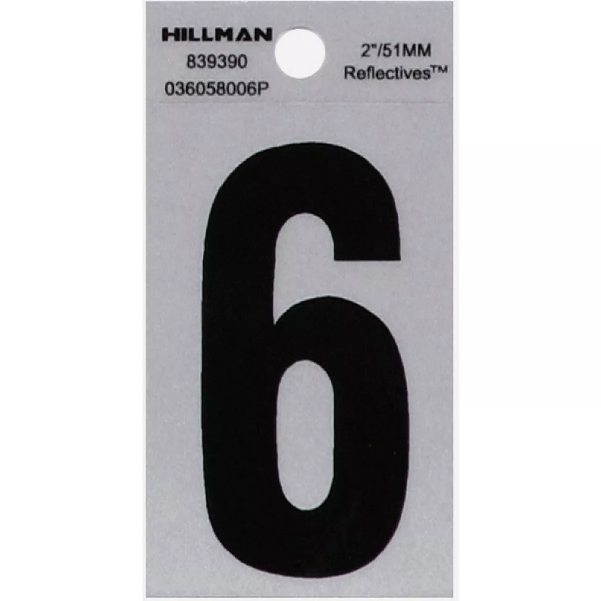 Hillman Adhesive House Number 6 Black and Silver Reflective (2")