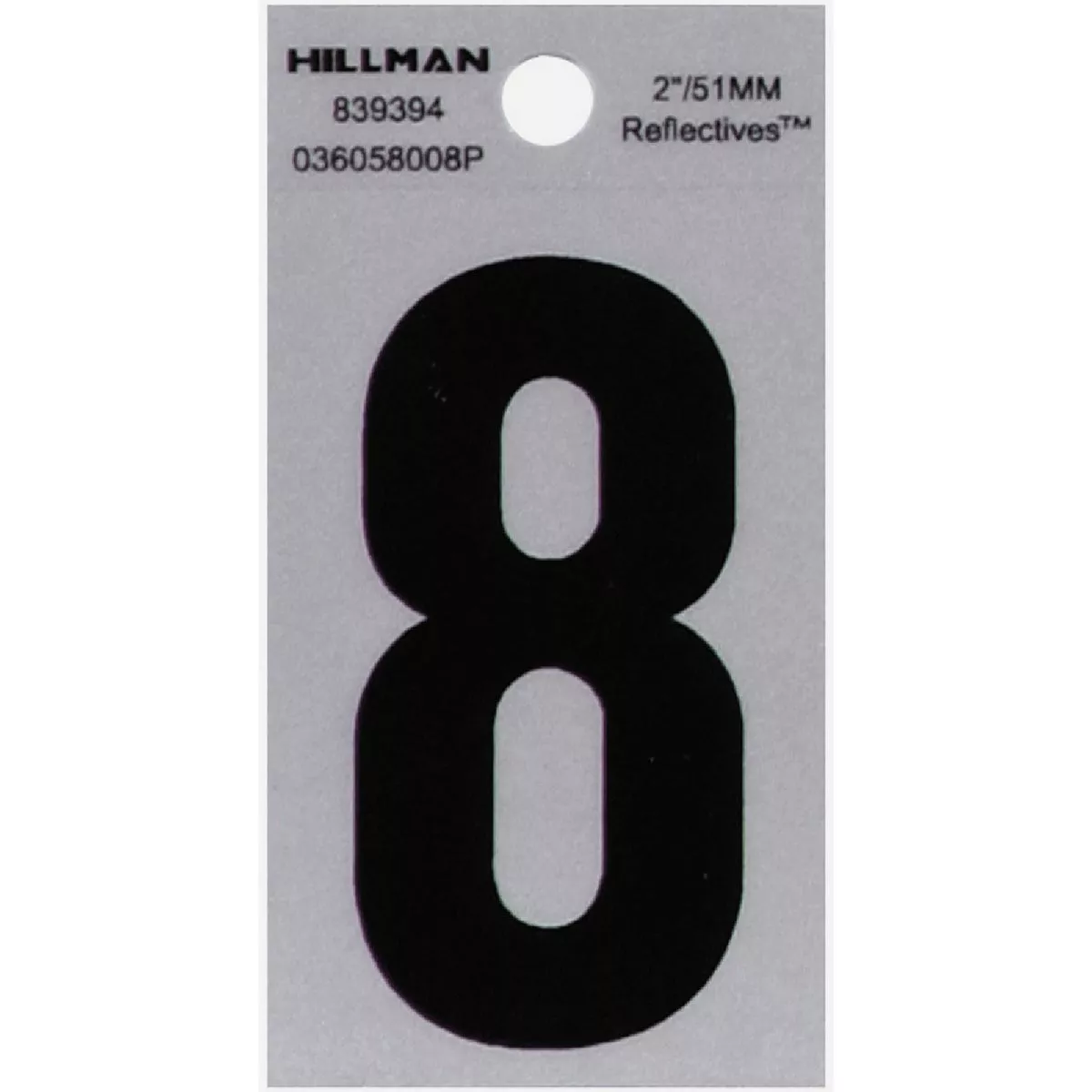 Hillman Adhesive House Number 8 Black and Silver Reflective (2")