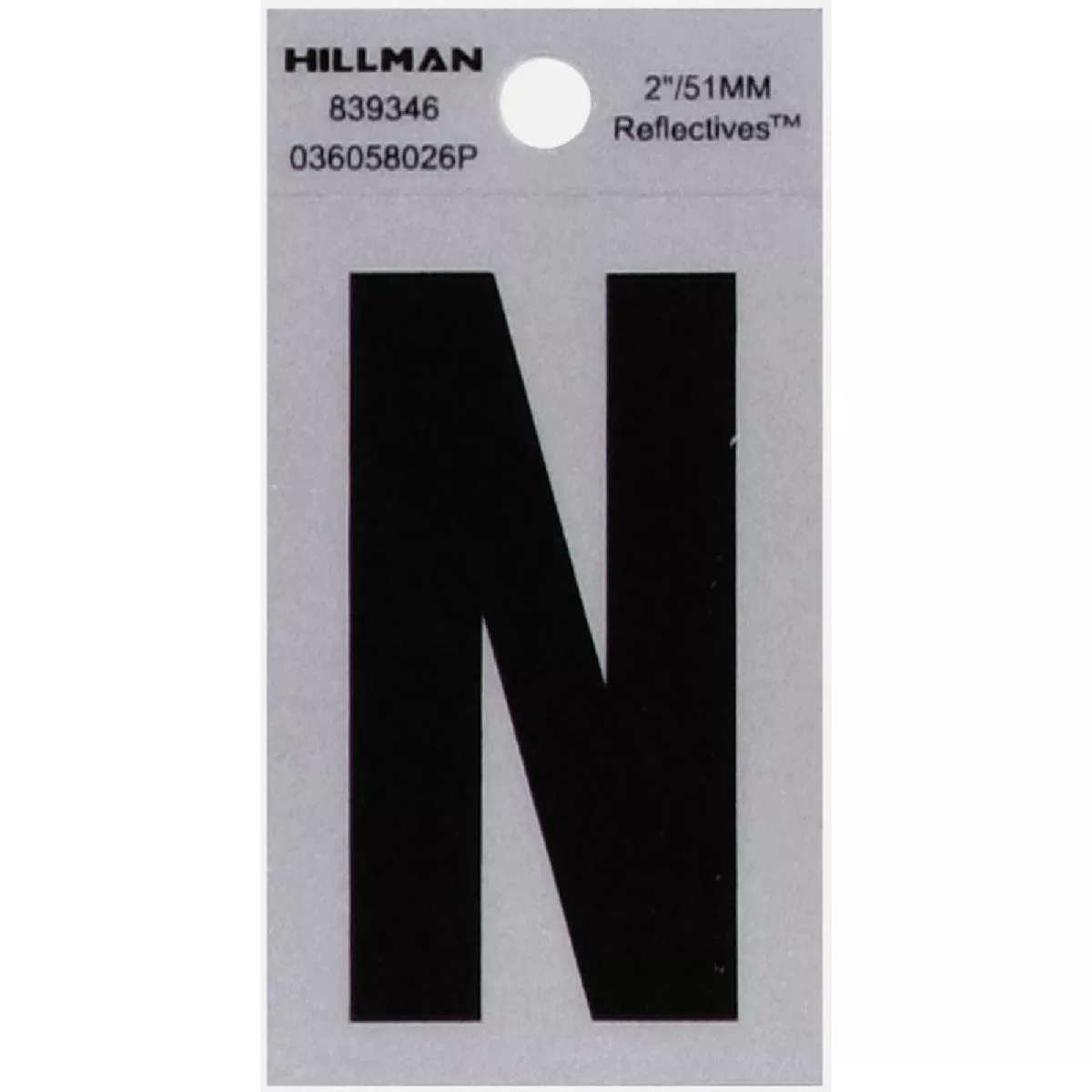 Hillman Adhesive Letter N Black and Silver Reflective (2")