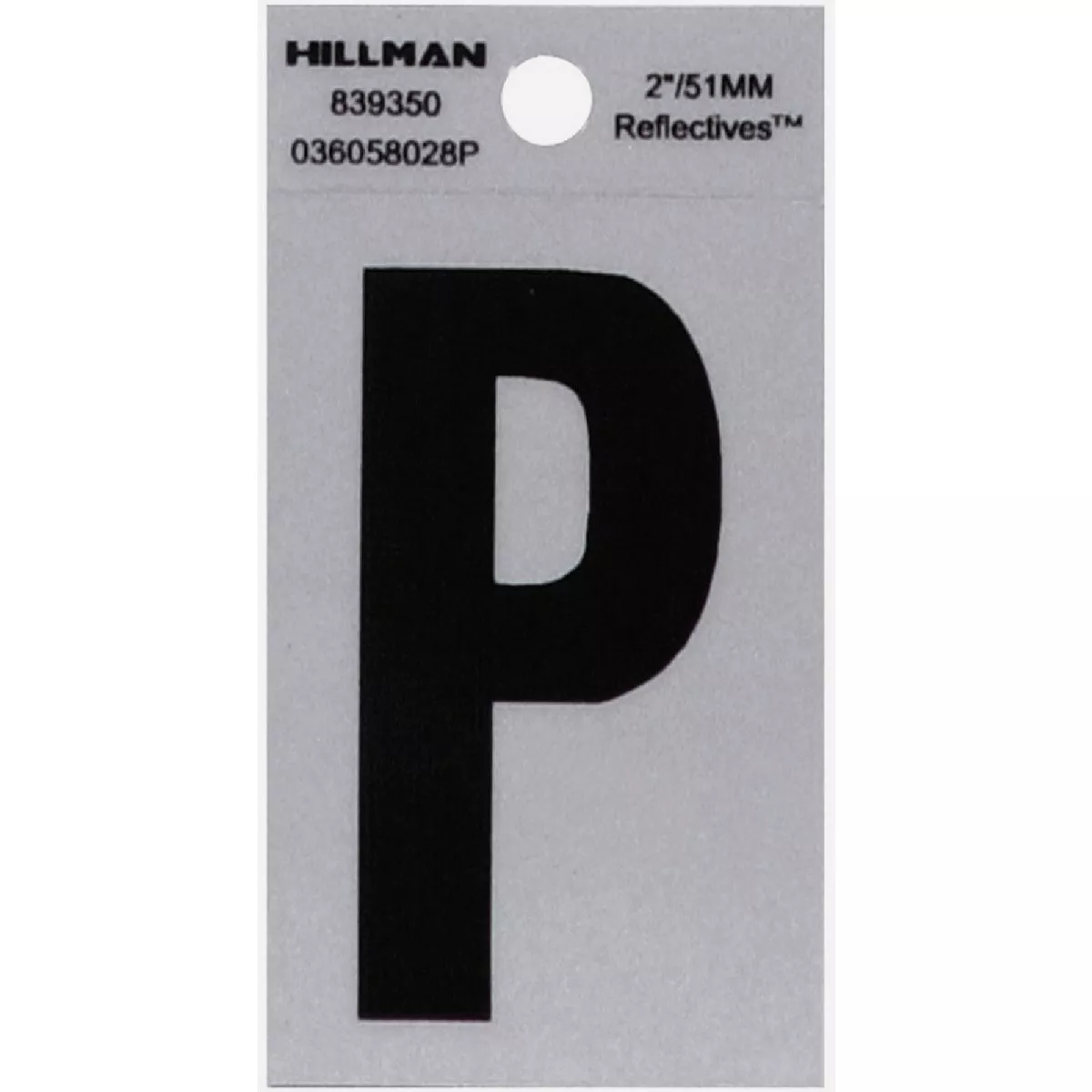 Hillman Adhesive Letter P Black and Silver Reflective (2")