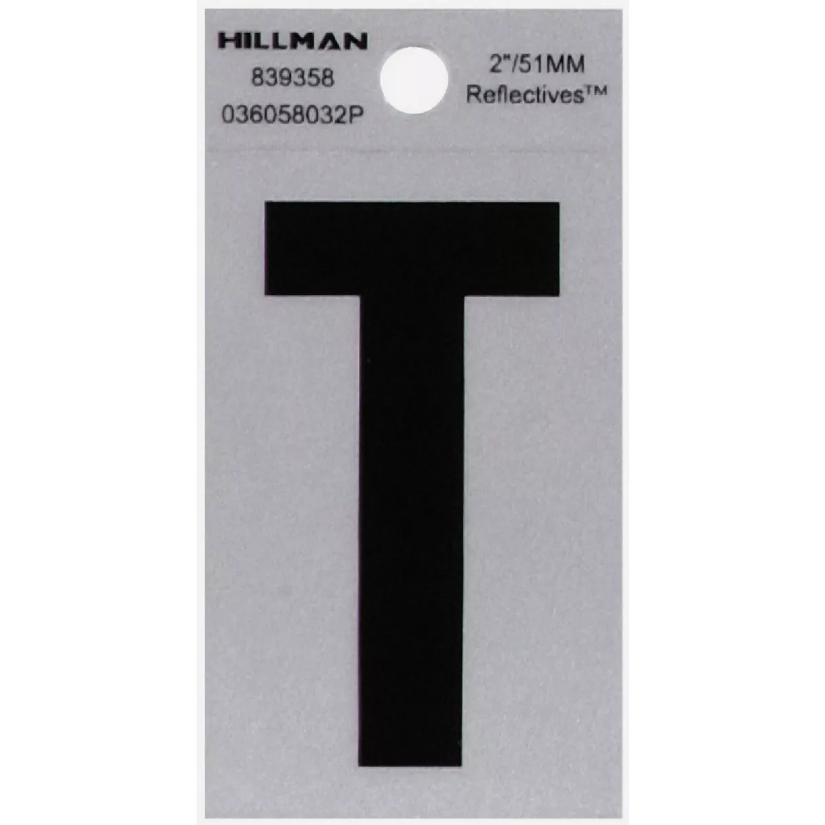 Hillman Adhesive Letter T Black and Silver Reflective (2")