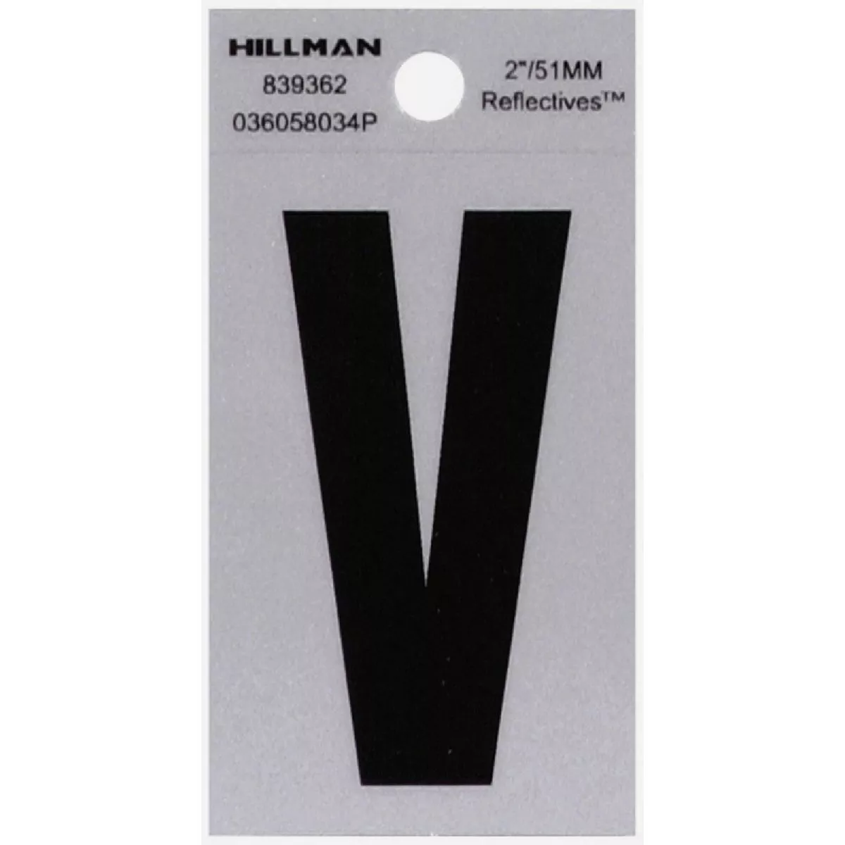 Hillman Adhesive Letter V Black and Silver Reflective (2")-