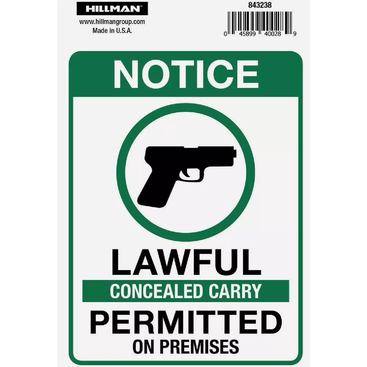 Hillman Adhesive Concealed Carry Permitted Sign (10" x 14")