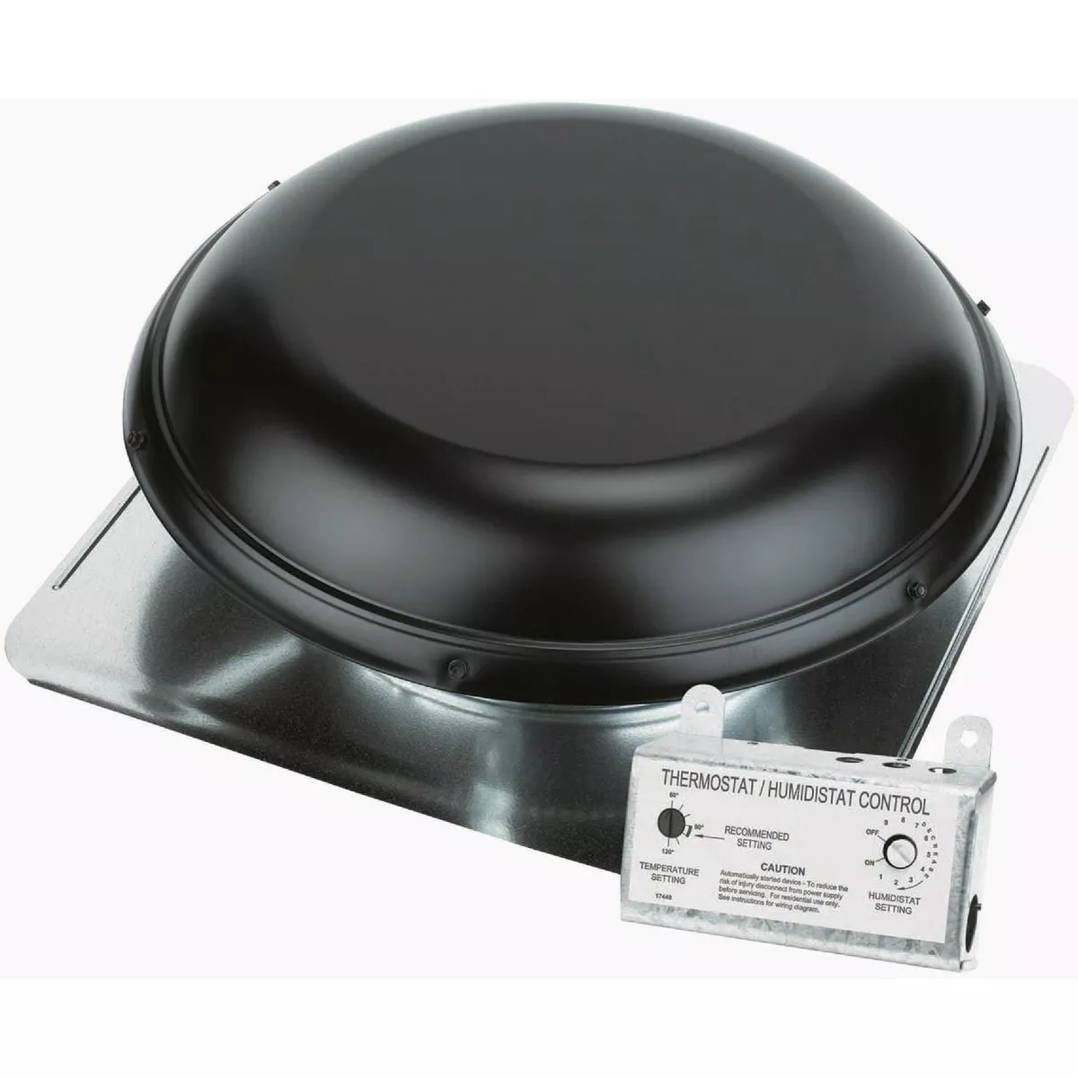 AirVent Roof-Mount Black Power Attic Ventilator 1500CFM Pre Wired Thermostat