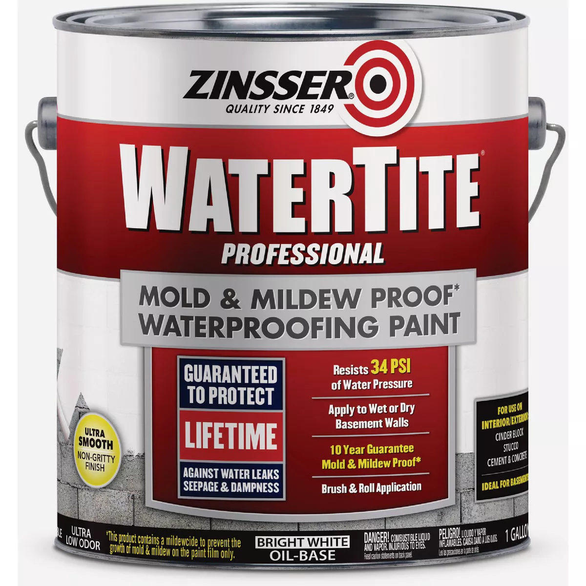 Zinsser WaterTite Professional Bright White Mold and Mildew-Proof Waterproofing Paint, 1 Gal.