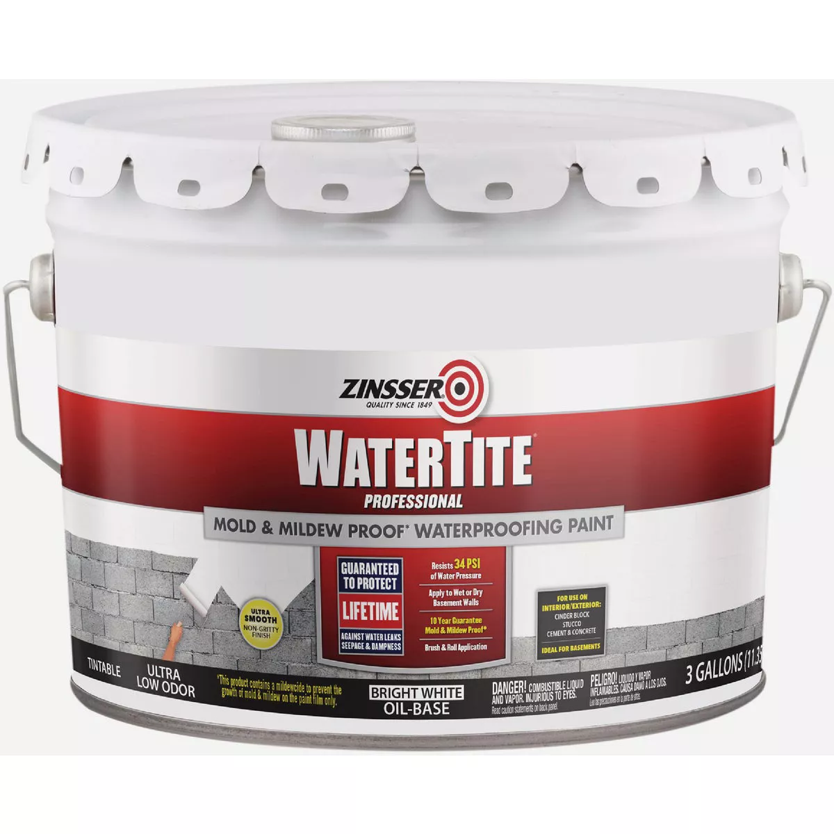 Zinsser WaterTite Professional Bright White Mold and Mildew-Proof Waterproofing Paint, 3 Gal.